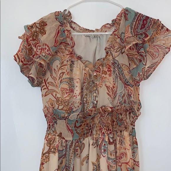 Moon river boho print maxi ruffle dress, small - Picture 2 of 3